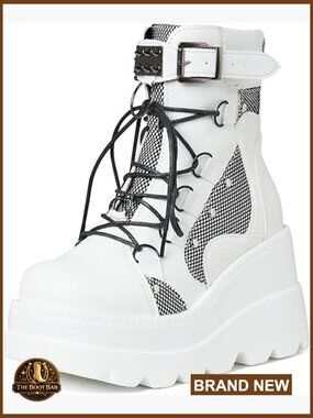 Chunky Platform Ankle Boots Lace Up Round Toe Wedge Heel Gothic Bootie